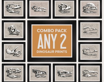 Dinosaur Art Prints - Combo Pack - Skull Wall Art Poster