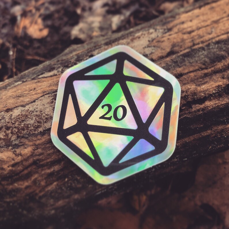 Critical Hit Sticker - Holographic or Glossy Vinyl - 1.75 X 1.75 Inch - DND Campaign Decal - D20 Dice Bumper Sticker 