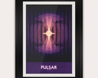 Pulsar - Star - Space Travel Postcard or Poster - Office Astronomy Art Deco Print - Retro Nasa Home Decor - College Apartment Wall Art