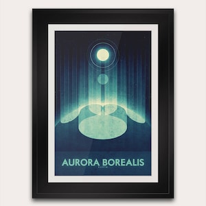 Aurora Borealis - Postcard or Poster - Space Travel Home Decor - NASA Astronomy - Retro Futuristic Art Deco Print