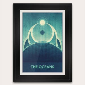The Oceans of Earth - Postcard or Poster - Galaxy Art Print - Space Travel Home Decor - NASA Astronomy - Retro Futuristic Art Deco Print