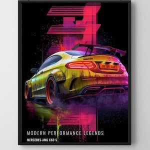 Póster digital Mercedes AMG C63S, lámina decorativa para pared de coche deportivo moderno, obra de arte de AMG Performance, edición de archivo de Modern Performance, serie n.º 02