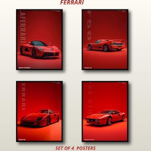 Ferrari Poster Set of 4, Wall Art Digital Download, LaFerrari F40 F50 288 GTO Print Bundle, Supercar Garage Decor, Gift for Him