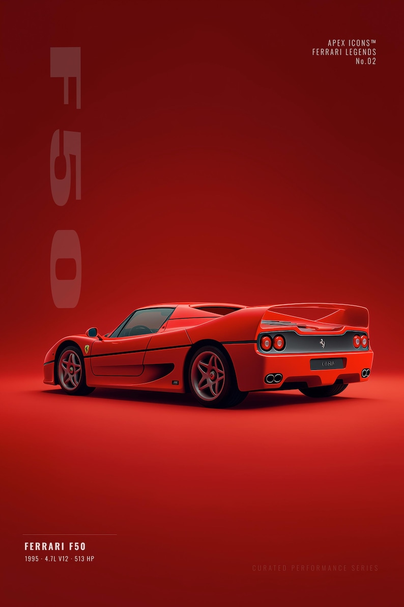 Ferrari Poster Set of 4, Wall Art Digital Download, LaFerrari F40 F50 288 GTO Print Bundle, Supercar Garage Decor, Gift for Him image 11