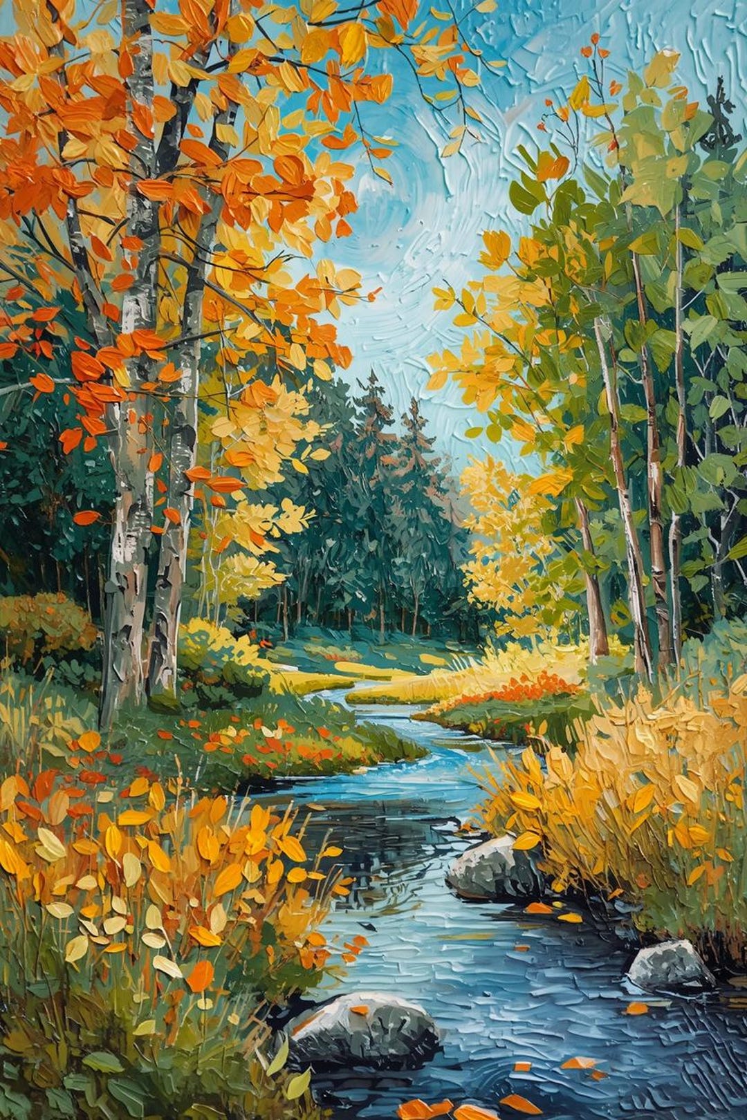 Impasto Autumn Forest Wall Art Printable | Textured Oil Painting ...