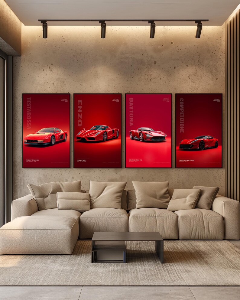 Ferrari Poster Set of 4, Enzo Testarossa 812 Daytona SP3 Wall Art Digital Download, Supercar Print, Car Enthusiast Gift Printable image 14