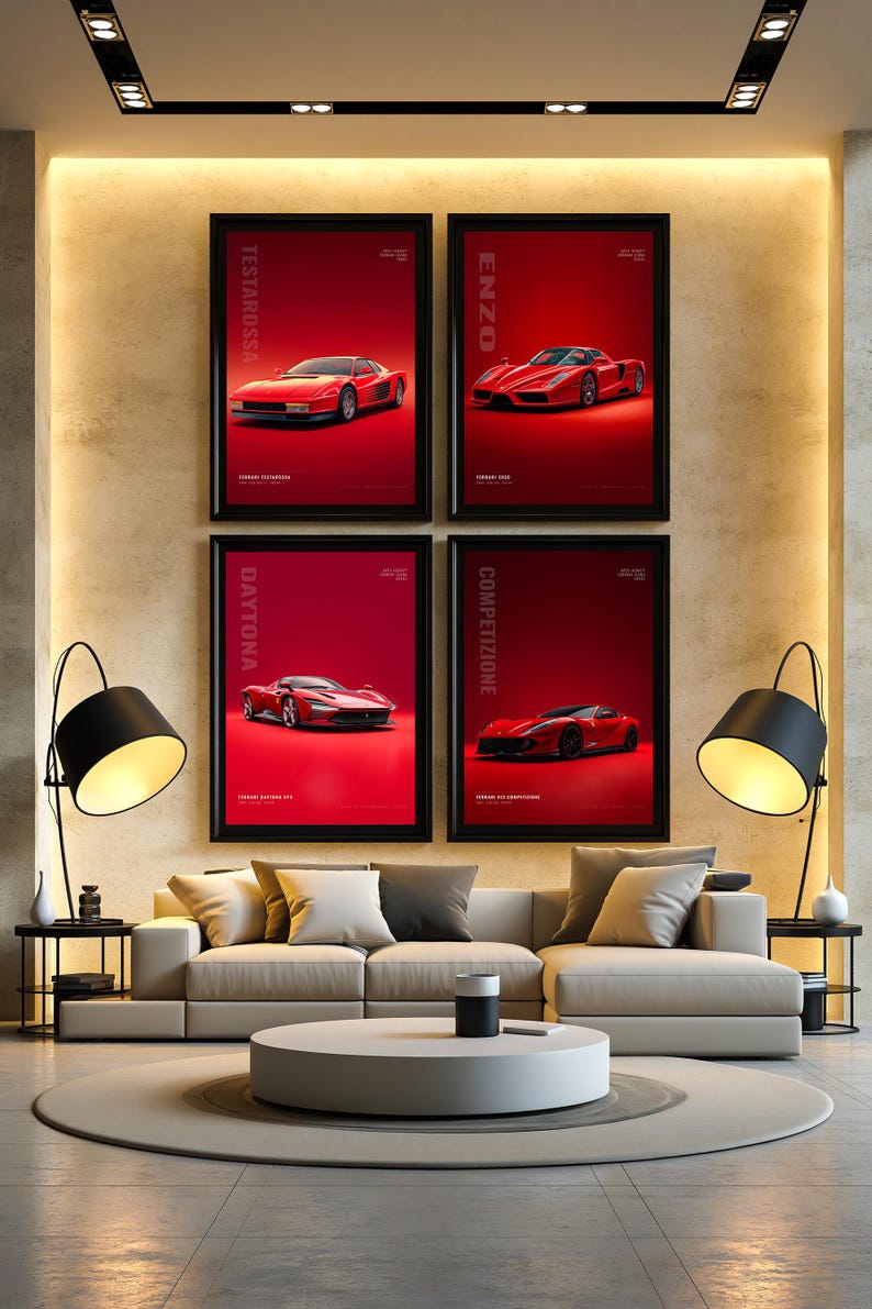 Ferrari Poster Set of 4, Enzo Testarossa 812 Daytona SP3 Wall Art Digital Download, Supercar Print, Car Enthusiast Gift Printable image 13
