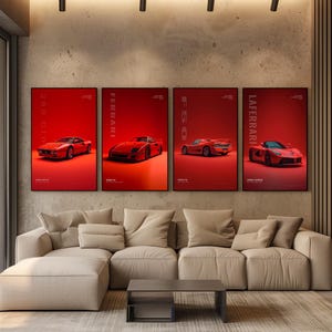 Ferrari Poster Set of 4, Wall Art Digital Download, LaFerrari F40 F50 288 GTO Print Bundle, Supercar Garage Decor, Gift for Him image 2