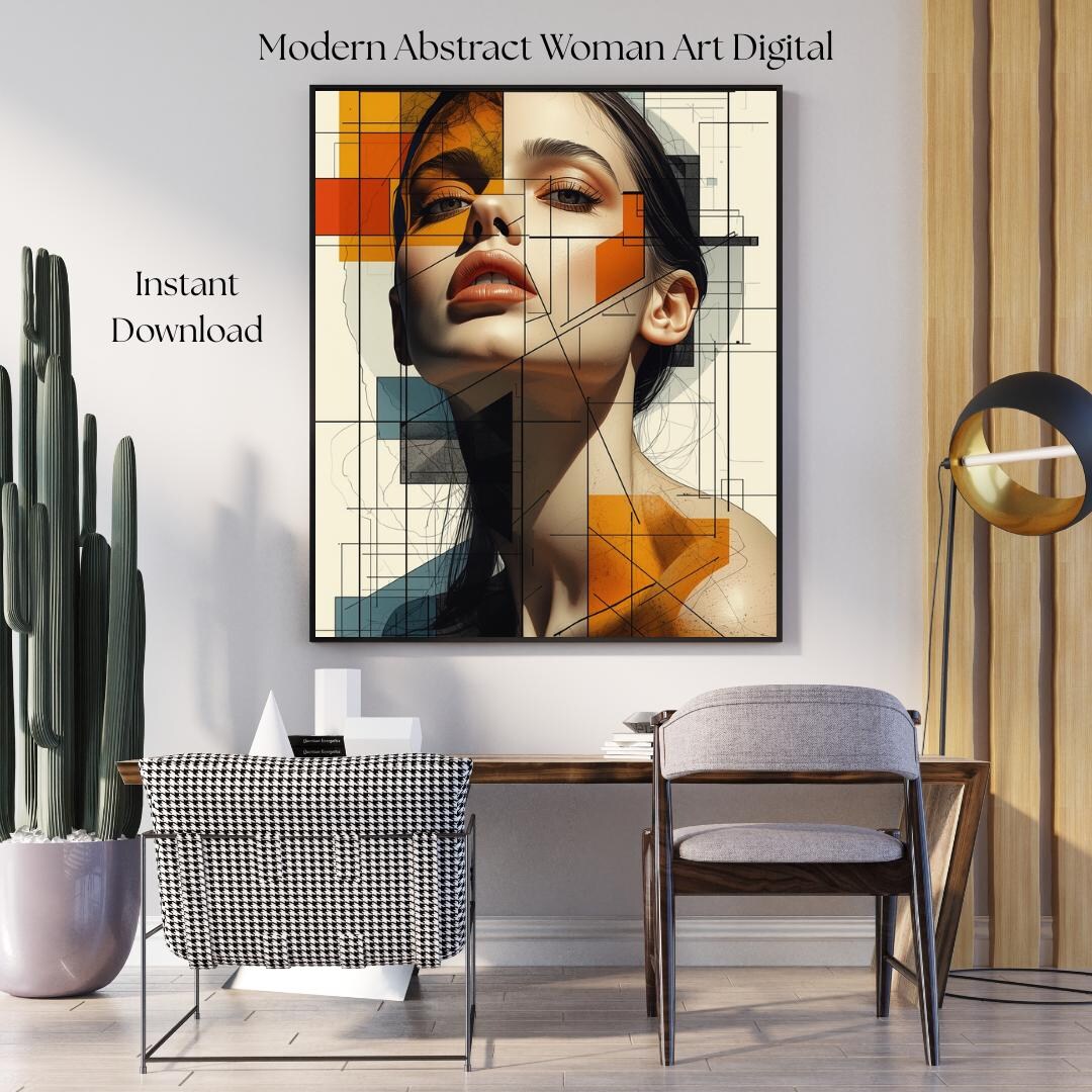 Modern Abstract Woman Portrait Printable Wall Art, Contemporary ...