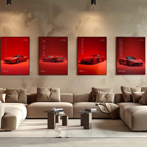 Ferrari Poster Set of 4, Wall Art Digital Download, LaFerrari F40 F50 288 GTO Print Bundle, Supercar Garage Decor, Gift for Him image 7