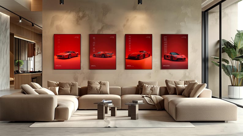 Ferrari Poster Set of 4, Wall Art Digital Download, LaFerrari F40 F50 288 GTO Print Bundle, Supercar Garage Decor, Gift for Him image 7