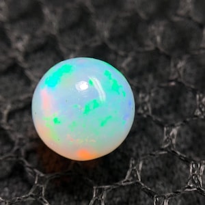 Natural White Ethiopian Opal With Multi Fire Sphere, 1.95 Cts Loose Cabochon Untreated Genuine Ring Size Gemstone