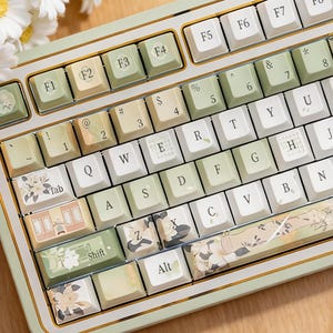 132 Pcs Elegant Gardenia Floral Gaming Keycap Set,Cherry Profile PBT 5-Side Dye-Sublimation Keyboard Keycaps,For Custom Mechanical Keyboards