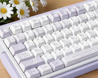 Juego de más de 120 teclas minimalistas para gaming, elegantes y moradas, con sublimación PBT de perfil cereza, ideales para oficina.