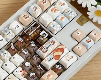 131 teclas para juegos de café de panadería caliente, teclas de sublimación PBT con perfil Cherry y SOA, teclas para teclado de PC, teclas mecánicas universales personalizadas