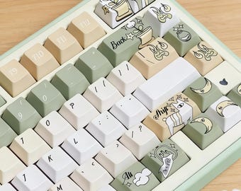 Juego de 139 teclas con ilustración artística, teclas de sublimación de tinta PBT con perfil Cherry, ajuste universal para teclado mecánico.
