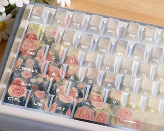 Juego de 129 teclas para gaming con estampado floral lateral, teclas mecánicas de sublimación de tinta de 5 lados con perfil Cherry, ajuste universal personalizado