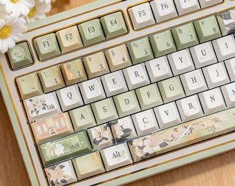 Juego de 132 teclas elegantes para gaming con diseño floral de Gardenia, teclas PBT de perfil cereza con sublimación de tinta de 5 lados, para teclados mecánicos personalizados.