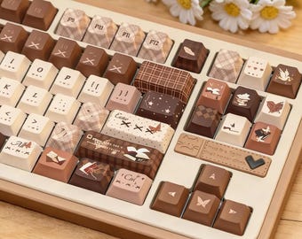 137 teclas para gaming minimalistas vintage con diseño de pájaro a cuadros, teclas de teclado PBT con perfil Cherry de sublimación de tinta de 5 lados, moldeadas por inyección de dos colores