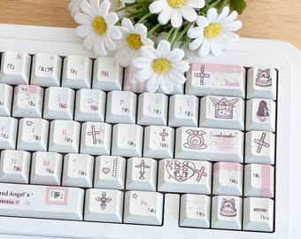 Juego de 133 teclas estéticas para juegos, diseño rosa, teclas mecánicas de sublimación de tinta de 5 lados con perfil de cereza, accesorios de teclas personalizadas de anime kawaii.