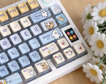 Juego de 122 teclas translúcidas de cuatro lados con diseño de cachorro Kawaii, teclas para teclado mecánico de sublimación de tinta PBT con perfil OEM, regalo para amigos.