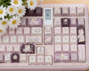 Juego de 143 teclas para juegos con diseño de elfo de cuento de hadas estrellado, perfil Cherry PBT de 5 caras, sublimación de tinta e impresión UV para PC, ideal como regalo para amigos.