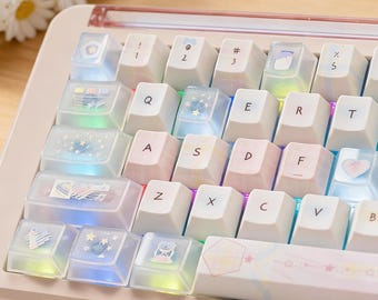 Juego de 143 teclas para gaming en tonos pastel suaves, teclas de teclado Cherry Profile PBT de 5 caras con sublimación de tinta e impresión UV para PC, teclas personalizadas para escritorio.