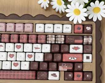 145 teclas para juegos Ruby Cocoa Heart, perfil Cherry y FOA, PBT de 5 lados con sublimación de tinta, un bonito regalo para amigos.