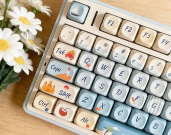 Juego de más de 120 teclas para gaming Coastal Summer Beach, teclas mecánicas de sublimación de tinta PBT con perfil Cherry, XDA y MOA, ajuste universal.