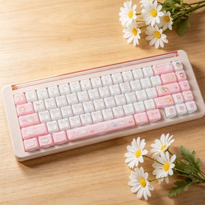 Juego de 119 teclas con perfil MAO de gato rosa pastel, teclas kawaii, teclas de teclado mecánico con animales de dibujos animados, regalo para chicas amantes de los gatos. imagen 4