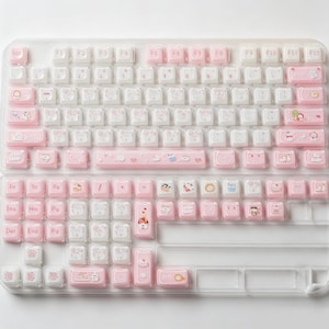 Juego de 119 teclas con perfil MAO de gato rosa pastel, teclas kawaii, teclas de teclado mecánico con animales de dibujos animados, regalo para chicas amantes de los gatos. 119Pcs MAO