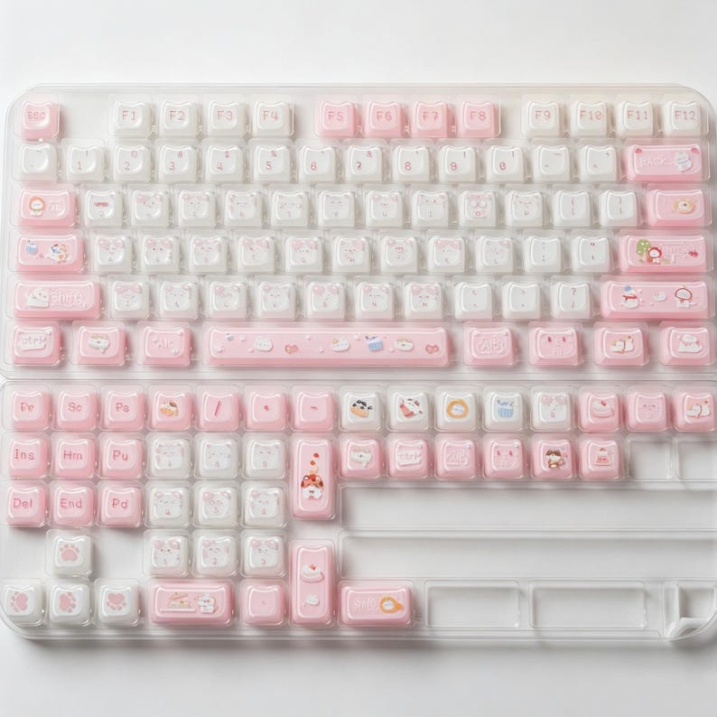 Juego de 119 teclas con perfil MAO de gato rosa pastel, teclas kawaii, teclas de teclado mecánico con animales de dibujos animados, regalo para chicas amantes de los gatos. 119Pcs MAO