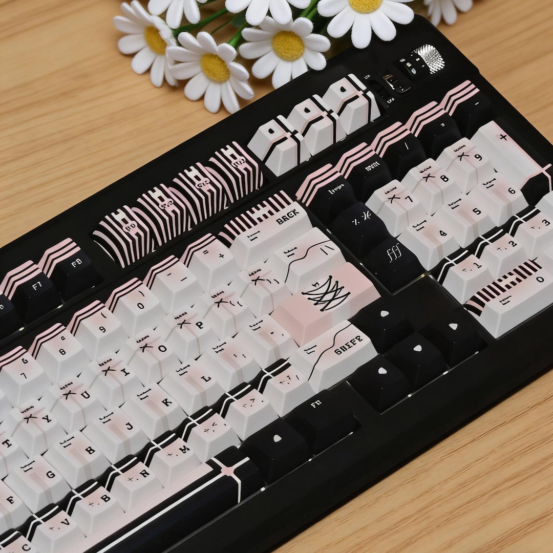 131 Pcs Pink Noir Abstract Art Gaming Keycap Set, Cherry Profile PBT ...