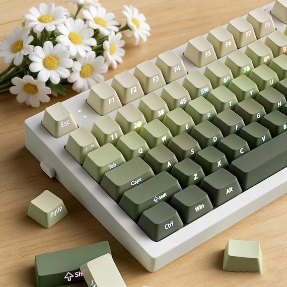 136 Pcs Green Grape Oolong Gradient Gaming Keycap Set, Cherry Profile PBT Translucent Keyboard Keycaps Set, Double Shot Injection Molding