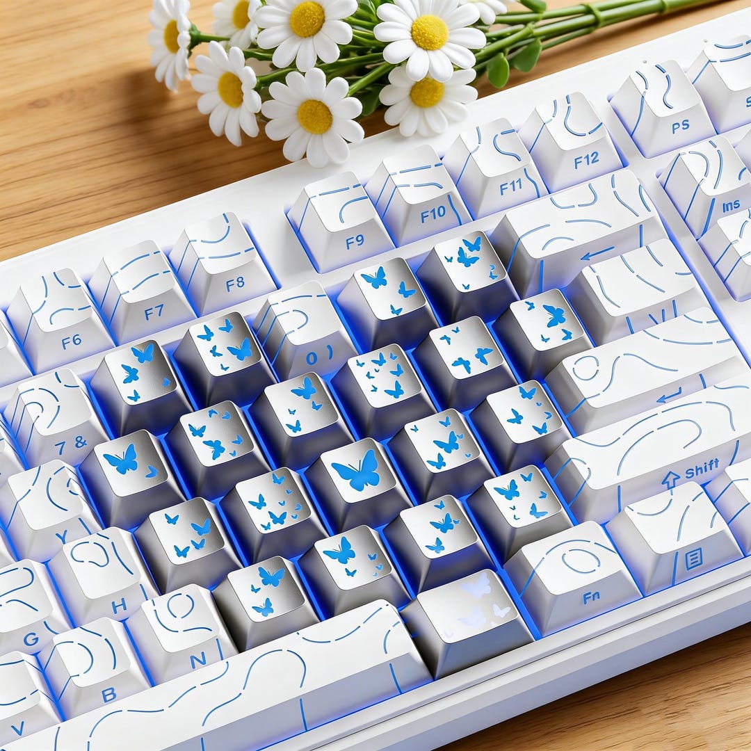 156 Pcs Butterfly Heart Cherry Profile Side Printed Gaming Keycap Set ...