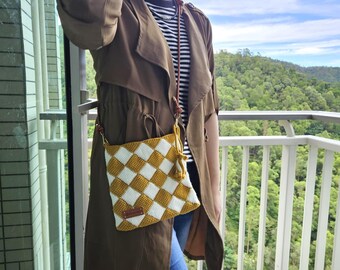 Handmade Crochet Checkerboard Bag, Boho Sling Bag