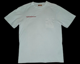 Vintage PRADA Light Grey Uniform T-Shirt | Red Tab Nylon Details Technical Tee | Size M