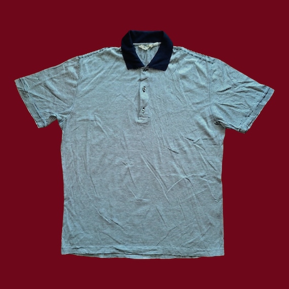 Cerruti 1881, Vintage Cerruti 1881 Striped Polo Shirt Men's Size 40 Navy Blue White Micro Stripe Short Sleeve Knit Top Made in Italy Designer Apparel