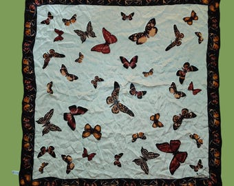 Vintage Aquascutum of London Silk Square Scarf | Butterfly Garden Print | Made in Italy