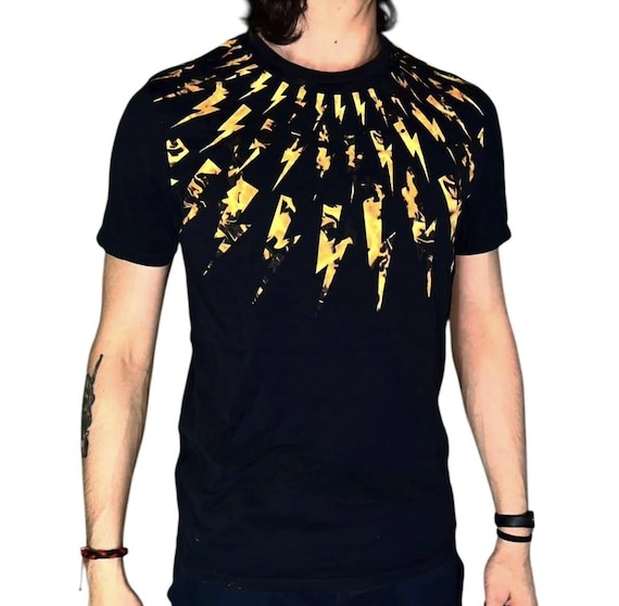 Neil Barrett, Neil Barrett Lightning Bolt Yellow/Black Graphic T-Shirt | Made in Italy | Size M