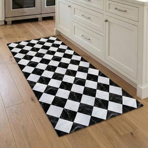 Luxury Checkerboard Marble Vinyl, Non Slip Floor Mat for Kitchen Hallway Dining Room