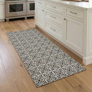 Keukenloper tegen vermoeidheid, afveegbare vloermat, zwartgrijs tegeltapijt