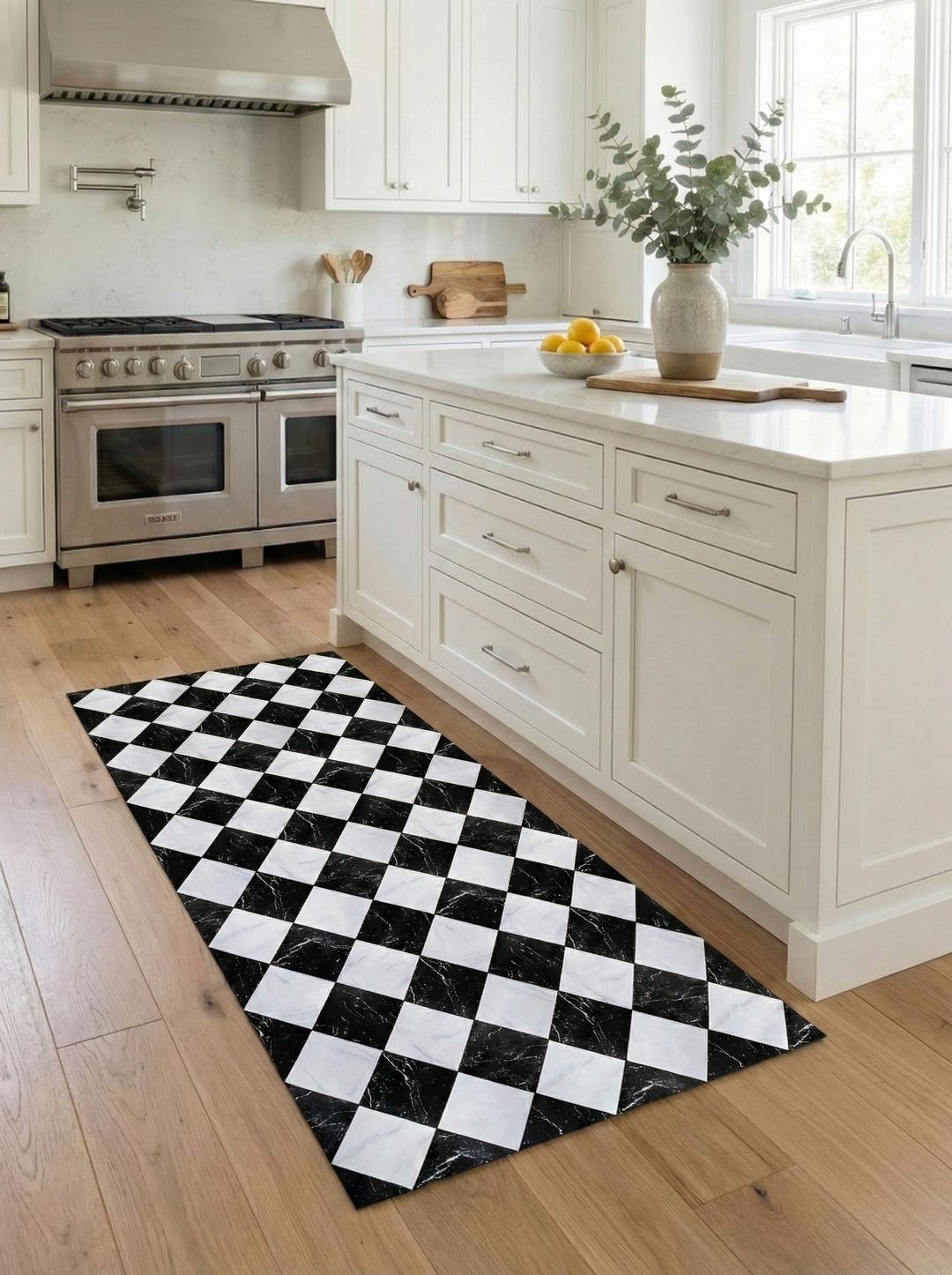 Luxury Checkerboard Marble Vinyl, Non Slip Floor Mat for Kitchen ...