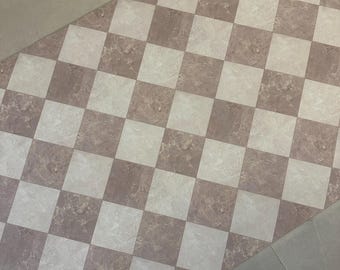 Alfombra de suelo a cuadros color crema, alfombra de vinilo para cocina con efecto mármol de fácil limpieza.