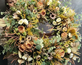 Corona para puerta para todo el año | Decoración de pared estilo granja moderna | Gran corona de bienvenida