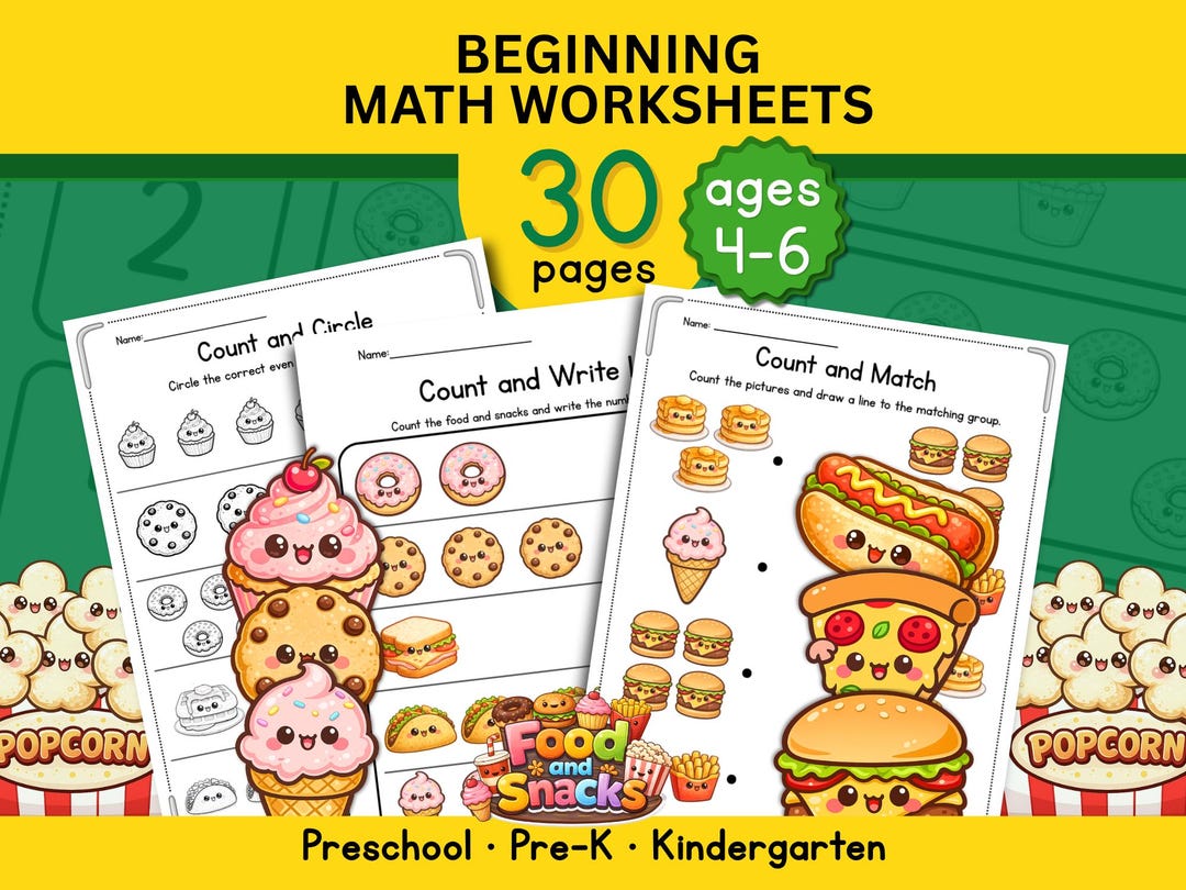 Cbm Math Worksheets Food and Snacks Math Worksheets | Kindergarten Counting Activities ...