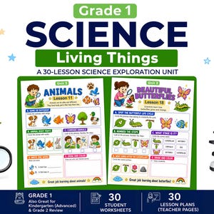 Grade 1 Science Worksheets | First Grade Homeschool Unit 2 | Plants, Animals & Life Activities | Kindergarten Printables | Back to School