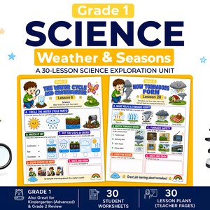 Grade 1 Science Worksheets | First Grade Homeschool Unit 4 | Weather Seasons Water Cycle & Recycling Activities | For Kids | back to school