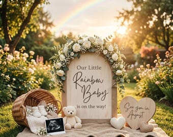 Rainbow Baby Pregnancy Announcement Template  Editable Canva  Neutral Outdoor Baby Reveal