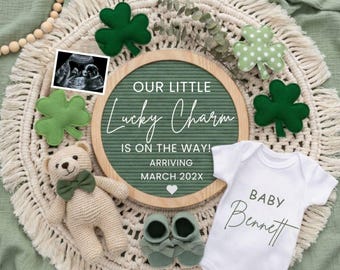 St. Patricks Pregnancy Announcement Digital, March Baby Announcement, Editable Template, Little Lucky Charm, Social Media Facebook Instagram